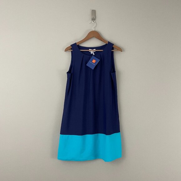 Jude Connally Pamela Navy Blue Colorblock Sleeveless Dress Size Large - Picture 1 of 5